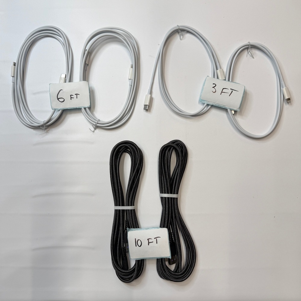 Lot of 6 Mixed USB-A/C to USB-C/Lightning Fast Charging Cables 3ft 6ft 10ft